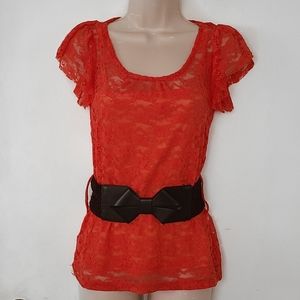 Red Floral Lace Top